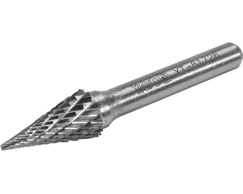 Фреза конусна загострена з карбіду вольфрама YATO, Ø= 10 мм, l= 58/10 мм, з шпинделем Ø= 6мм [40/80]