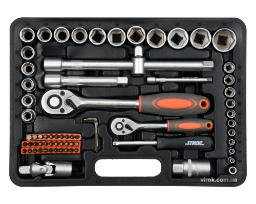 Набір головок торцевих, насадок STHOR : квадрат 1/2", 1/4" з інструментами [72 Од.] [4/96]