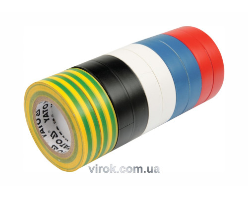Стрічка ізоляційна різнокольрова YATO : 19 мм х 20 м, 5 кольорів, Уп. 10 Рул. [6/24]