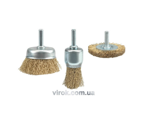 Щетка - крацовка со стержнем VOREL, Набор 3шт, Ø-25;50;50мм [12/60]