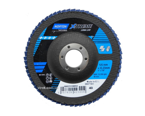 Круг пелюстковий шліфувальний NORTON VULCAN" X-TREME(метал+нерж.); Ø= 125/22 мм, Р 40