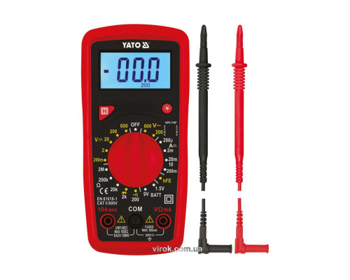 Мультиметр для вимірювання електр. параметрів YATO з LCD-дисплеєм і провідниковими контактами [50]