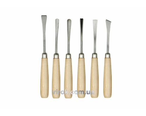 Стамески фігурні VOREL з дерев. ручкою, (набір) 6 шт. [15/60]