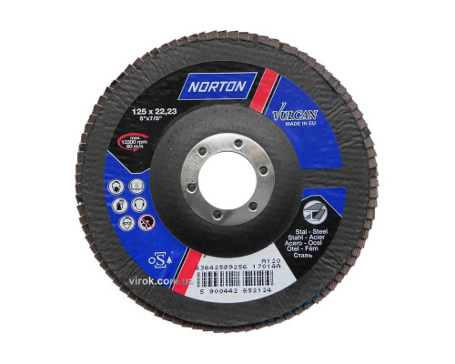 Круг пелюстковий шліфувальний NORTON VULCAN"; Ø= 125/22 мм, Р 120 зерно з електрокорунду