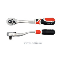 Трещатка YATO : квадрат 3/8", L= 200 мм, 72T, изогнутая ручка [6/48]