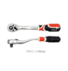 Тріщатка YATO : квадрат 3/8", L= 200 мм, 72T, вигнута ручка [6/48]