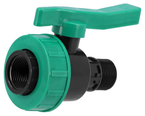 Кран шаровой к водяным пластиковым трубам Ø= 3/4" Х 3/4" F/M-резьб FLO из полипроп, для давления 16Bar
