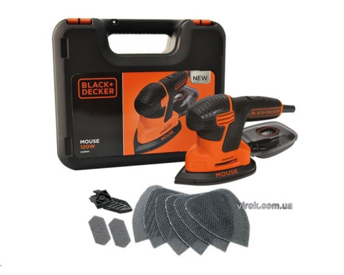 Шліфмашина вібраційна мережева B+D : P= 120 Вт, 3 шліф.поверх. 9 аксесуарів; платформа 110 мм (DW)