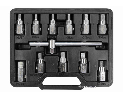 Набор ключей для сливной пробки масляного поддона YATO: квадрат-3/8", 12 шт. [10/20]