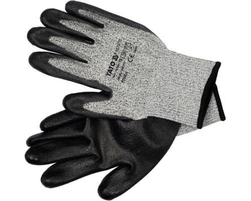 Перчатки защитные рабочие от порезов (HPPE) YATO покрыты черным полиуретаном, размер 10 [12/120]