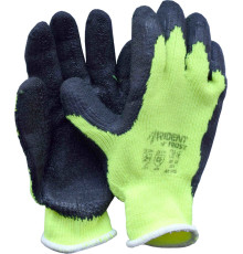 Рукавиці теплі TRIDENT-FROST трикотажні бавовняні жовті покритті рифленним латексом, розмір 10