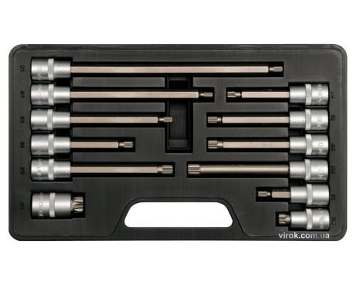 Набір головок торцевих з насадками Spline YATO : квадрат 1/2", M6-17. 12 Шт. [10]