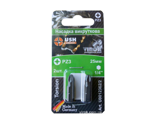 Насадка викруткова USH : POZIDRIV PZ3 x 25 мм, Уп. 2 шт.(блістер) [150]