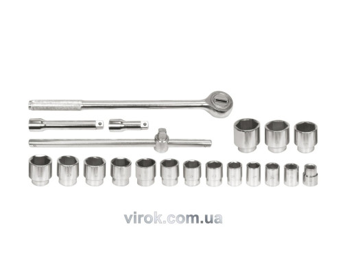 Набір головок торцевих VOREL : квадрат 3/4", M22-50 мм з тріщаткою та воротком, кпл. 20 од. [2/56]