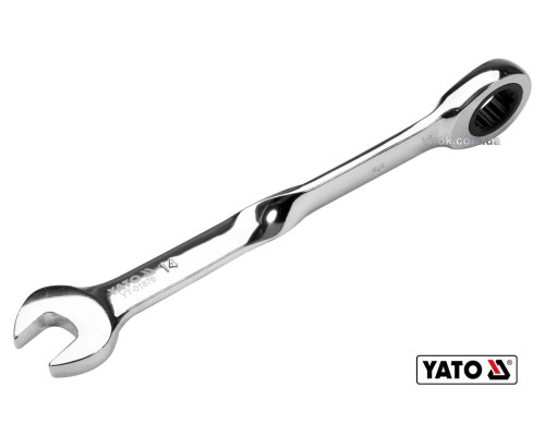 Ключ ріжково-накидний, кручений 90° з тріщаткою YATO : М= 14 x 192 мм, HRC 40-45, Cr-V [25/100]