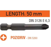 Насадка викруткова USH Industry "тонке жало" Pozidriv PZ2 x 50 мм. подовжена, Уп. 10 шт.