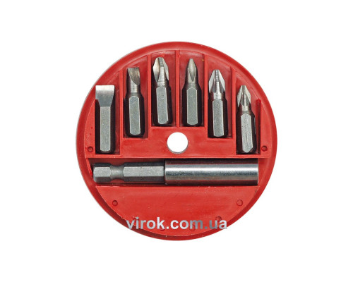 Набір насадок викруткових з подовжувачем VOREL : магнітним адаптер, футляр. Компл 7 шт. [20/200]