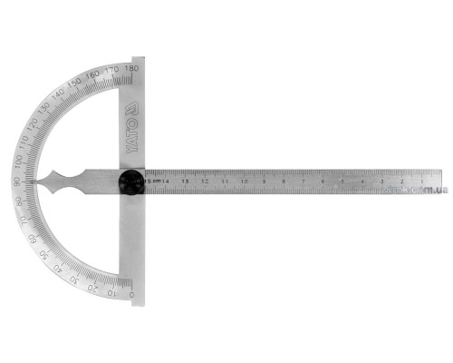 Кутомір- транспортир з лінійкою YATO; 120 х 150 мм, діапазони: кут- 0-180°, відстань- 0-150 мм [50]