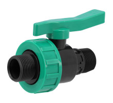 Кран шаровой к водяным пластиковым трубам Ø= 1" Х 1" M/M-резьб FLO из полипроп, для давления 16Bar