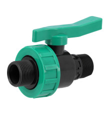 Кран шаровой к водяным пластиковым трубам Ø= 1" Х 1" M/M-резьб FLO из полипроп, для давления 16Bar