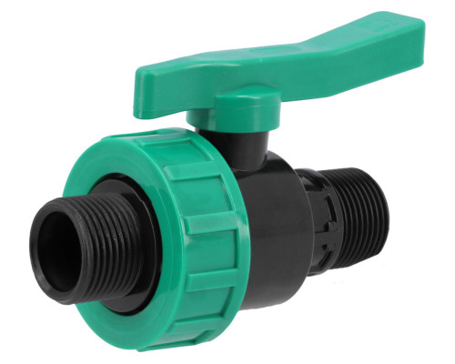 Кран шаровой к водяным пластиковым трубам Ø= 1" Х 1" M/M-резьб FLO из полипроп, для давления 16Bar