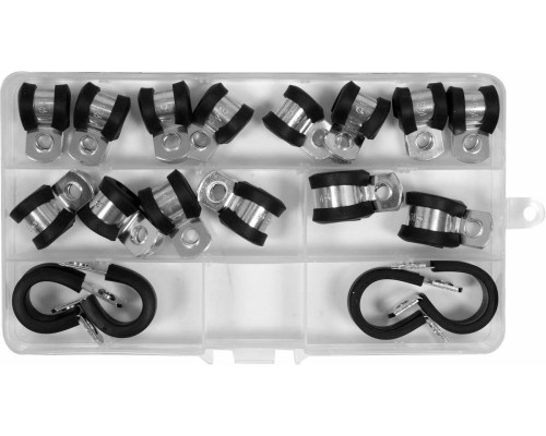 Хомути металево гумові YATO : Ø= 6, 8, 10, 13, 16 мм, 18 шт [54]