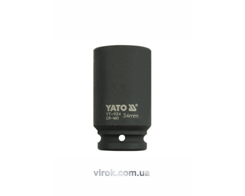 Головка торцева ударна 6-гранна YATO : подовжена, квадрат 3/4", М= 34 мм, L= 90 мм [6/24]