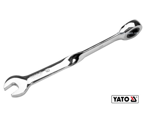 Ключ рожково-накидный, крученый 90° с трещаткой YATO: М=10 x 167 мм, HRC 40-45, Cr-V [25/200]