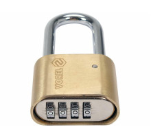 Замок навісний з кодовим замиканням VOREL: латунний корпус- 52х 40 х25 мм, сталева дуга- 56х25х 8 мм
