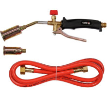 Горелка газовая YATO: l= 370 мм. до 8 кВт 2 сопла и шланг-1,5м. для покров. работ(пропан, бутан)[10]