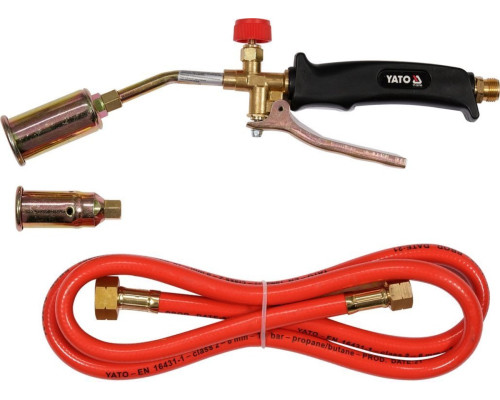 Горелка газовая YATO: l= 370 мм. до 8 кВт 2 сопла и шланг-1,5м. для покров. работ(пропан, бутан)[10]