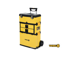 Ящик для інструментів на 2 колесах пластиковий VOREL: 3 секції, 57х37х84.5 см, телеск. ручка 58-98см