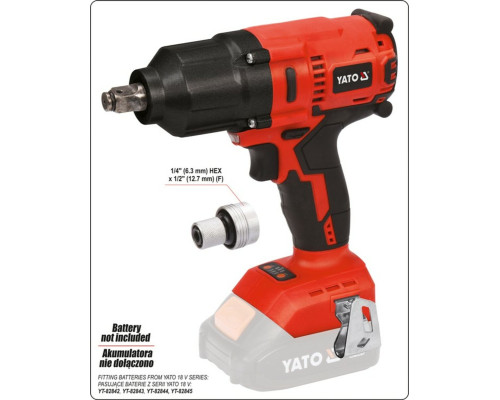 Гайковерт ударний акумулят безщітковий YATO:квадрат-1/2",700 Нм, Li-Ion 18 В,3 Агод(БЕЗ АКУМУЛЯТОРА)