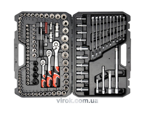 Набор головок торцевых YATO: квадрат 1/2", 3/8", 1/4" с инструментами, насадками. 120 шт.
