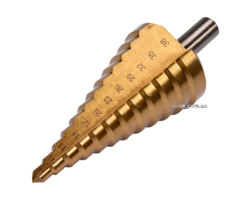 Сверло коническое титановое ступенчатое по металлу YATO : Ø= 6-38 мм, HSS 4241, L= 105 мм [10/60/1440]