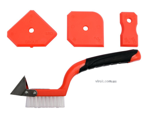 Шпатель для силікону і щітка YATO : металевий скребок, Набір 4 Од. [12/48/576]