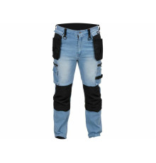 Штани робочі джинс стрейч YATO розмір L/XL 98-106 см, ріст- 180-188 см, голубі, 17 кише, 71% бав, 25
