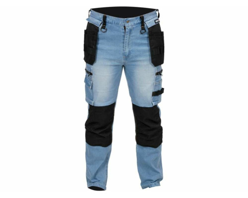 Штани робочі джинс стрейч YATO розмір L/XL 98-106 см, ріст- 180-188 см, голубі, 17 кише, 71% бав, 25