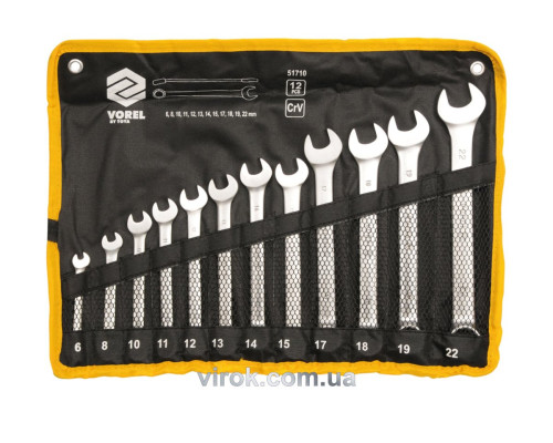 Ключі ріжково - накидні VOREL Cr-V на плахті, М 6-22 мм, Набір 12 шт. [20]