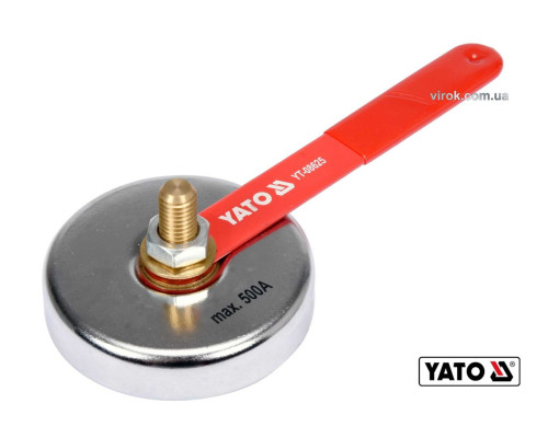 Затискач маси для зварювання магнітний YATO: Ø= 85 мм, сила тяжіння- 7 кг, для струму- 500 А [6/24]