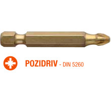 Насадка отверточная USH ISOTIN: Pozidriv PZ2 x 50 мм. Torsion. титановая, удлиненная. Уп. 10 шт.