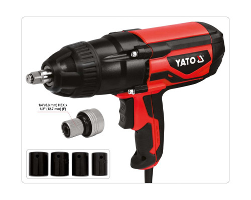 Гайковерт ударний мережевий YATO: 1/4" HEX x 1/2" F, 1020Вт, 600Нм, 2600 об/хв +4 головки і кейс [3]