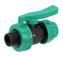 Кран шаровой к водяным пластиковым трубам Ø= 32мм Х 1" M-резьб FLO из полипропилена, для давления 16 Bar