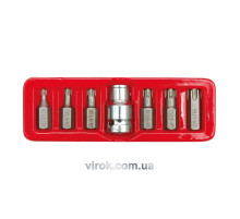 Насадки викруткові (біта) VOREL спеціальні на тріщатку, з квадр. 1/2" в футлярі. Набір 7 шт. [24/72]