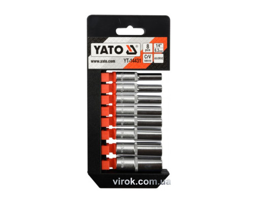 Набір головок торцевих подовжених YATO : квадрат 1/4", М 5,5-13 мм, L= 50 мм. 8 Шт. [10/20]