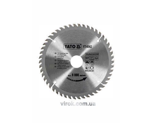 Диск пиляльний победітовий по дереву YATO: 184х30х3.2х2.2 мм, 50 зубців, R.P.M до 9000 1/хв [25/50]