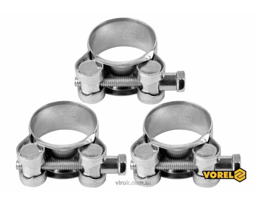 Хомут сталевий, з гвинтовим затискачем GBS W1 VOREL : Ø= 29-31/ 20 мм, оцинкований, 3 шт. [75]