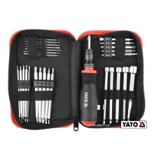 Викрутка реверсивна з набором біт YATO : HEX-1/4", CrV, 28 шт + чохол [6/12]