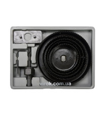 Пили кільцеві по дереву VOREL + свердло Ø=64-127 мм, Набір 8 шт. в кейсі [6/24]