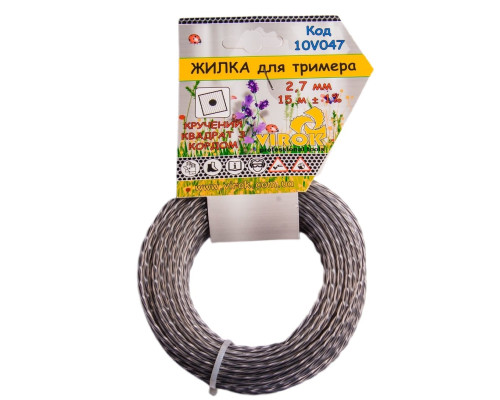 Жилка для тримера "Кручений КВАДРАТ з кордом" TM VIROK : Ø= 2.7 мм, l= 15 м